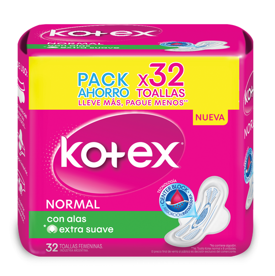 Toallitas Femeninas Kotex Normal Con Alas 32 Un